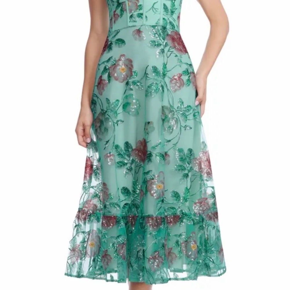 Dress the Population Mint Green Floral Midi Dress